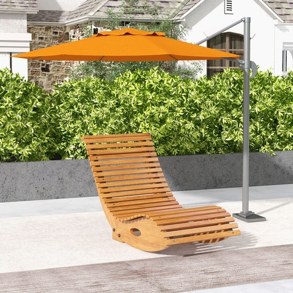 Outdoor Wooden SShape Rocking Chair with Slatted Seat and High Back