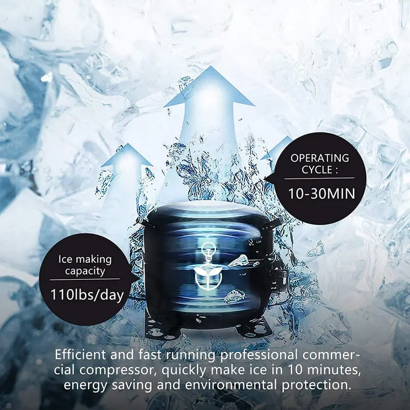YUTGMasst 110 lbs/24-Hour Commercial Ice Maker – Stainless Steel Freestanding Air-Cooled Ice Machine