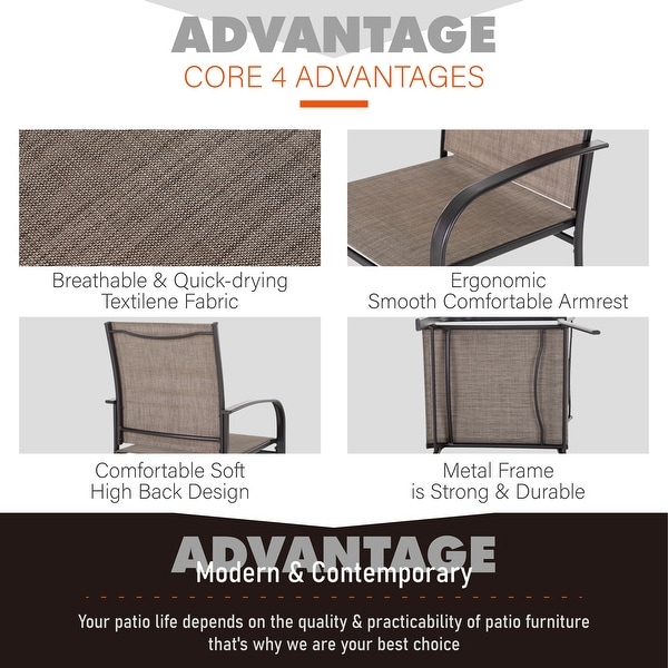 MAISON ARTS 6Piece Patio Dining Set,37 Inch Square Metal Table and 4 Textilene Dining Chairs with 9ft Patio Umbrella