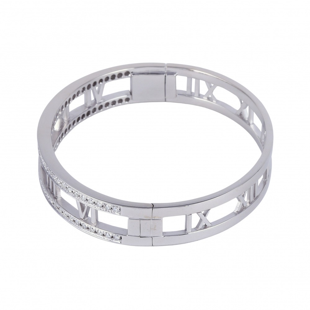 Tiffany & Co. Atlas Open Bracelet 18K White Gold Diamond