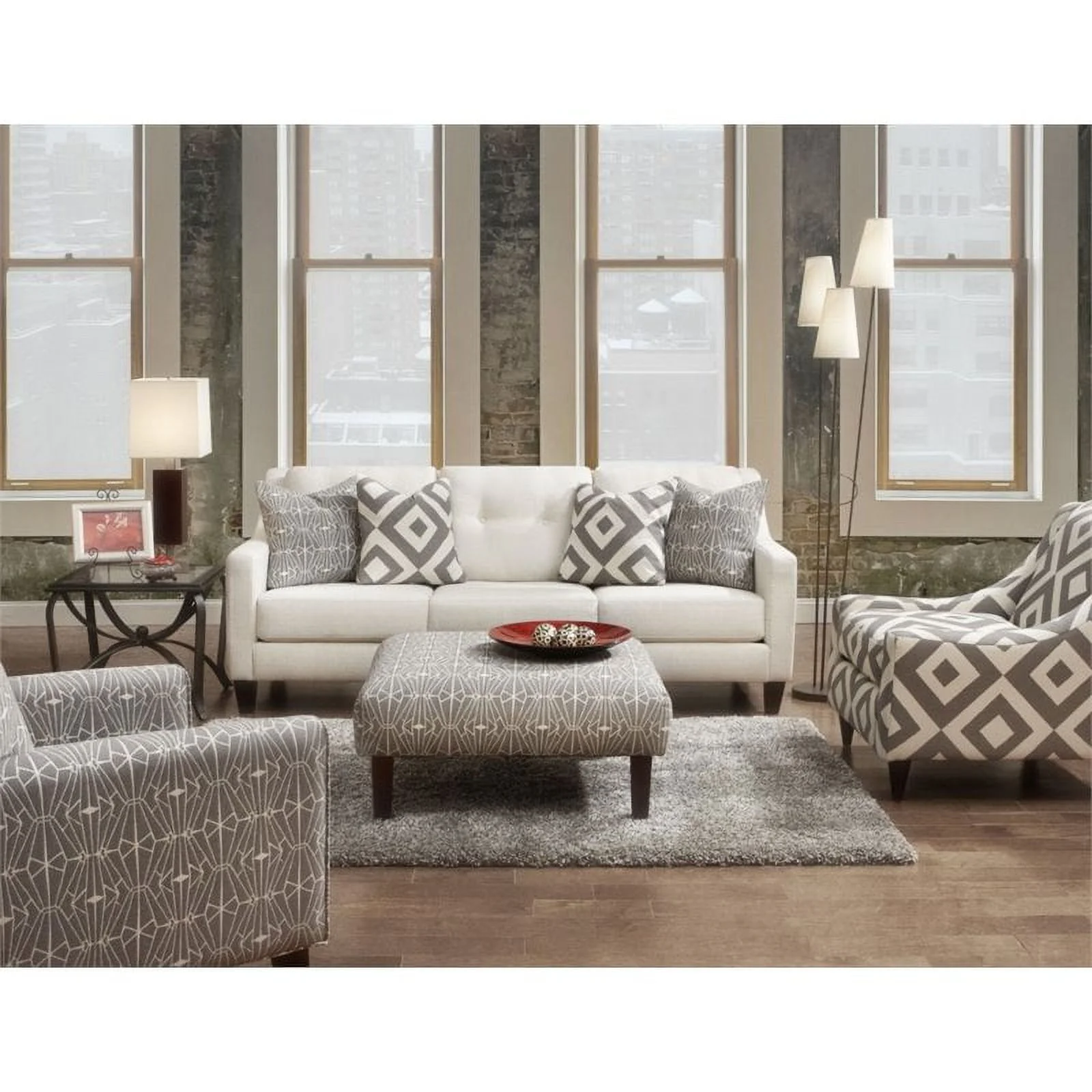 Furniture of America Gauthier Contemporary Fabric 2-Piece Sofa Set in Ivory