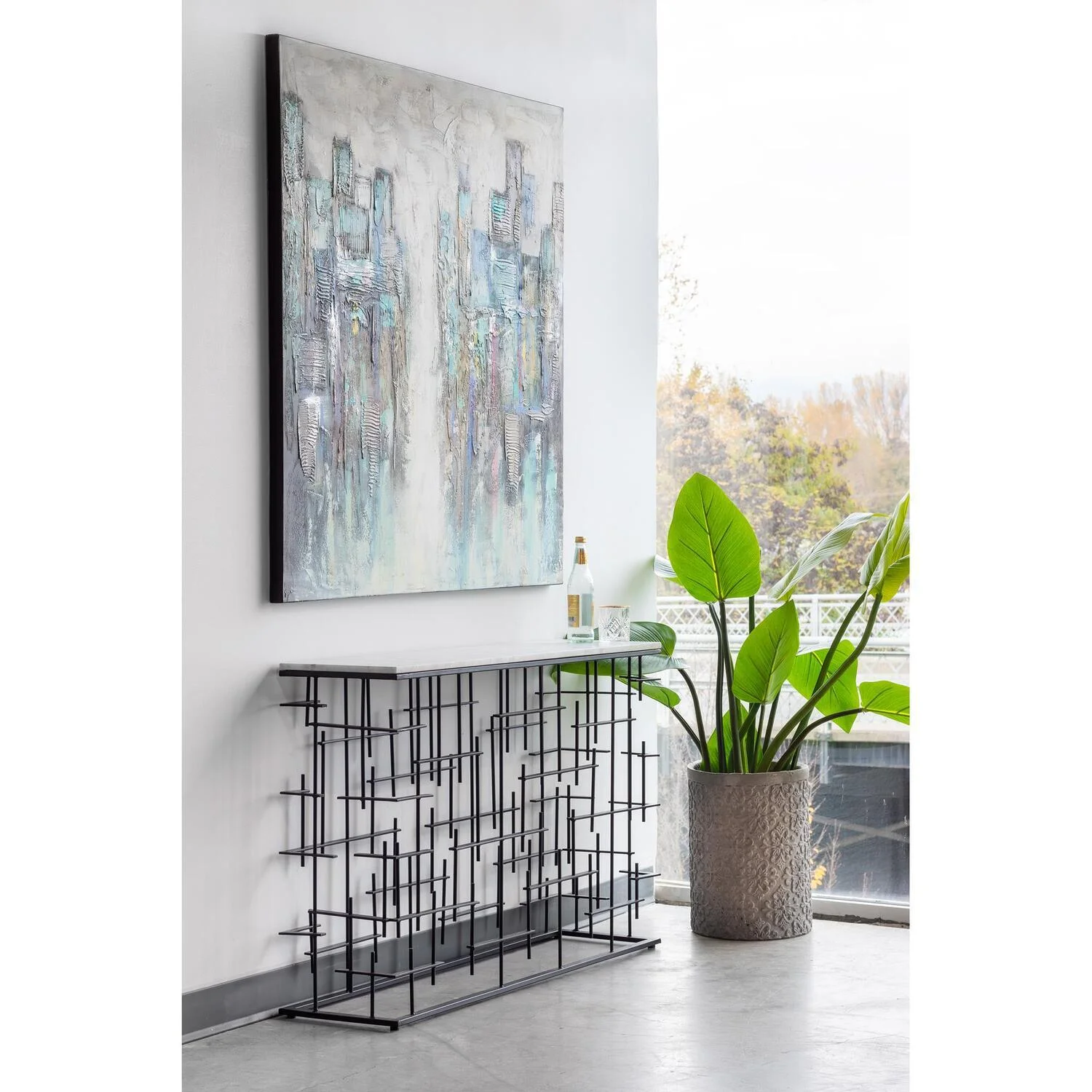 Moe's Home Collection Matrix Contemporary Marble Console Table in White