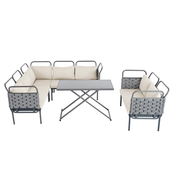 Patio Sectional Sofa Set Woven Rope Furniture Set with Cushions