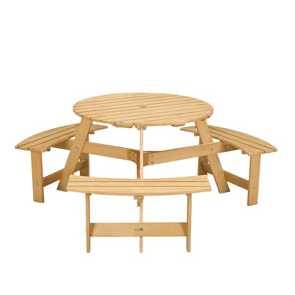 63 in. Wood Round Picnic Tables Set with Umbrella Hole and Benches