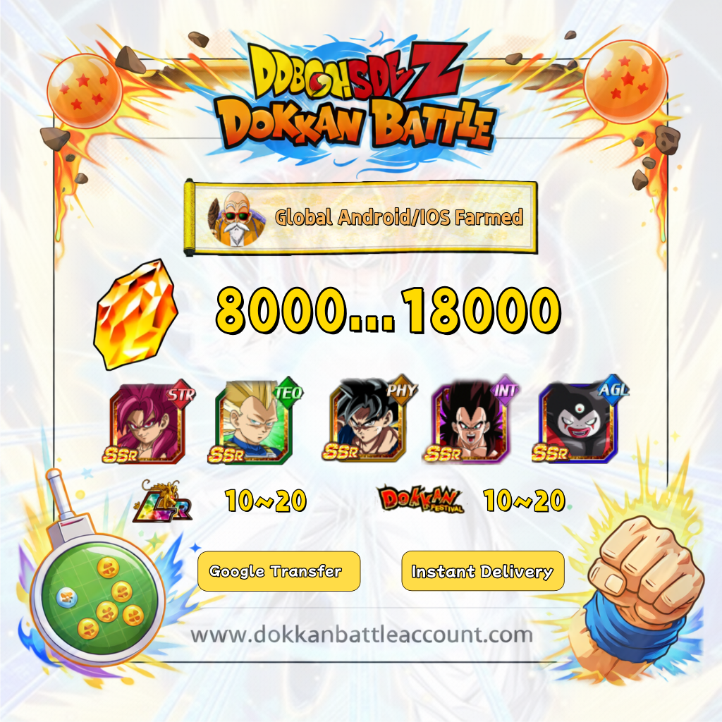 [Global] Dokkan Battle Farmed Account 8000~18000 DS with 11th anniversary with Gomah and Super Saiyan 4 Goku (DAIMA) and Super Saiyan 3 Vegeta (DAIMA) For Android and IOS