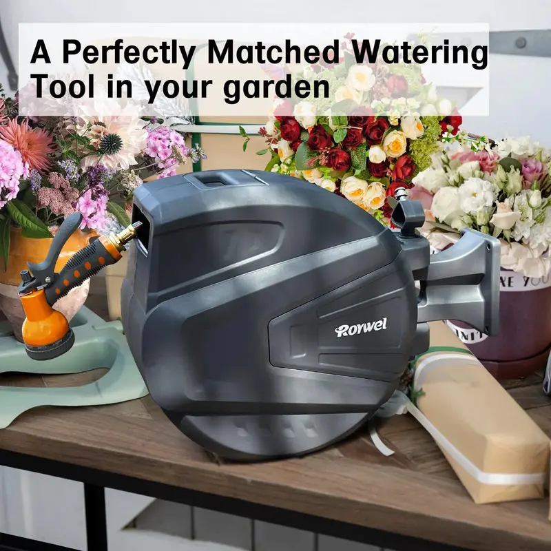 Roywel Retractable Garden Hose Reel – 65-Foot, 1/2-Inch Auto-Rewind System
