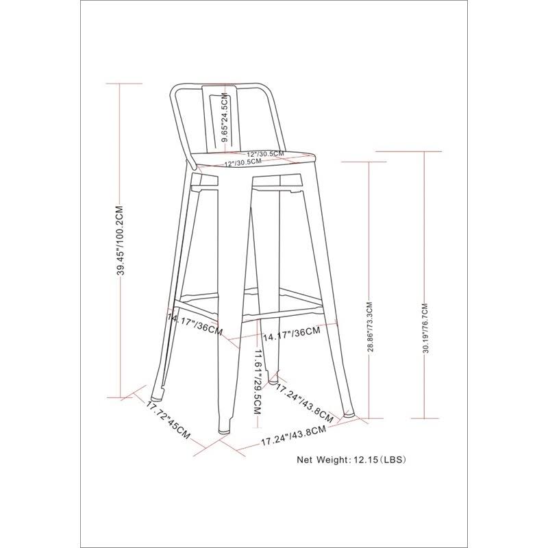 Atlin Designs 30x22 Metal Curved Back Bar Stool in Distressed White (Set of 2)
