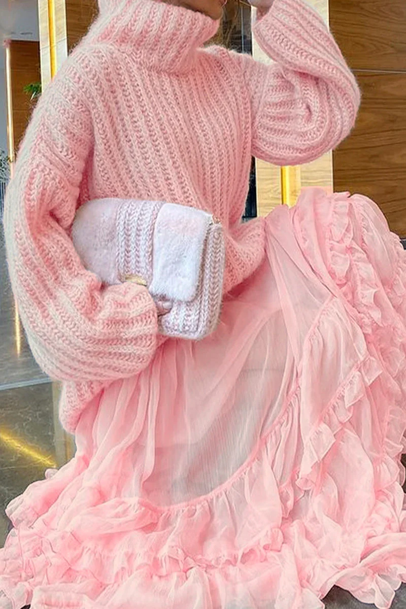 Chunky Knit Turtleneck Two-Piece SetClistos