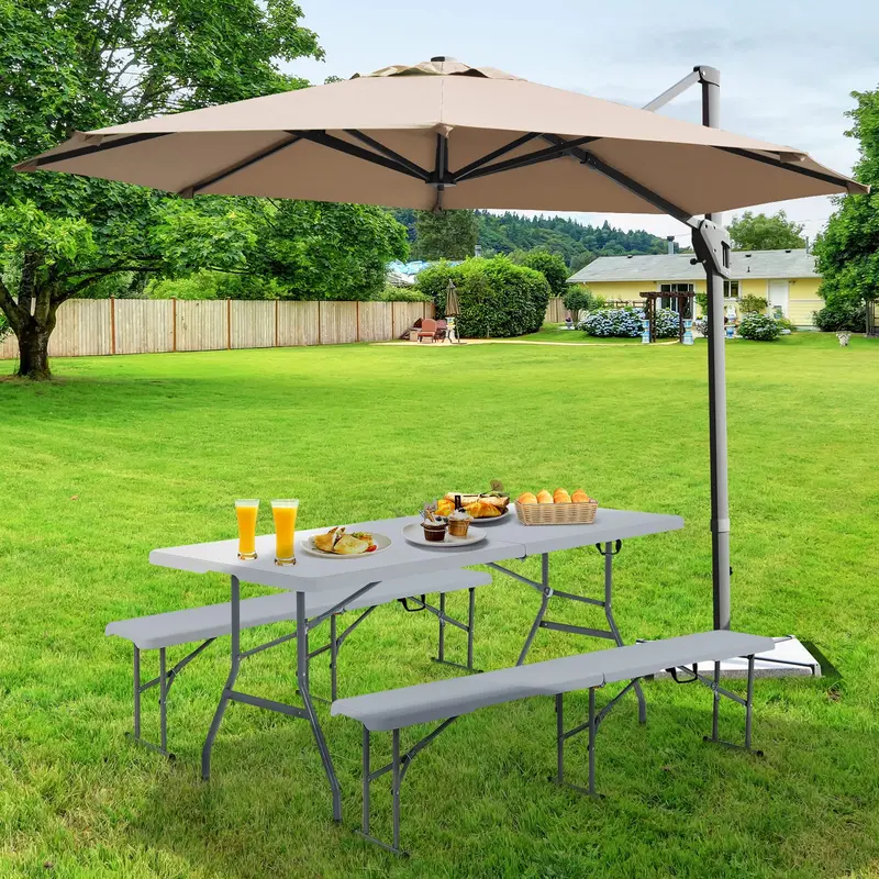 Three-Piece Portable Picnic Set – 6-Foot Weather-Resistant Folding Table & Benches