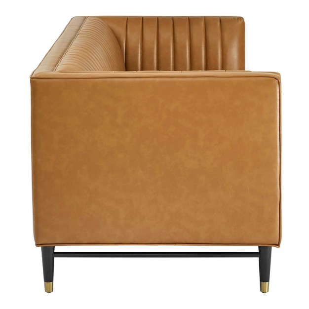 Devote Channel Tufted Vegan Leather Sofa Tan Modway