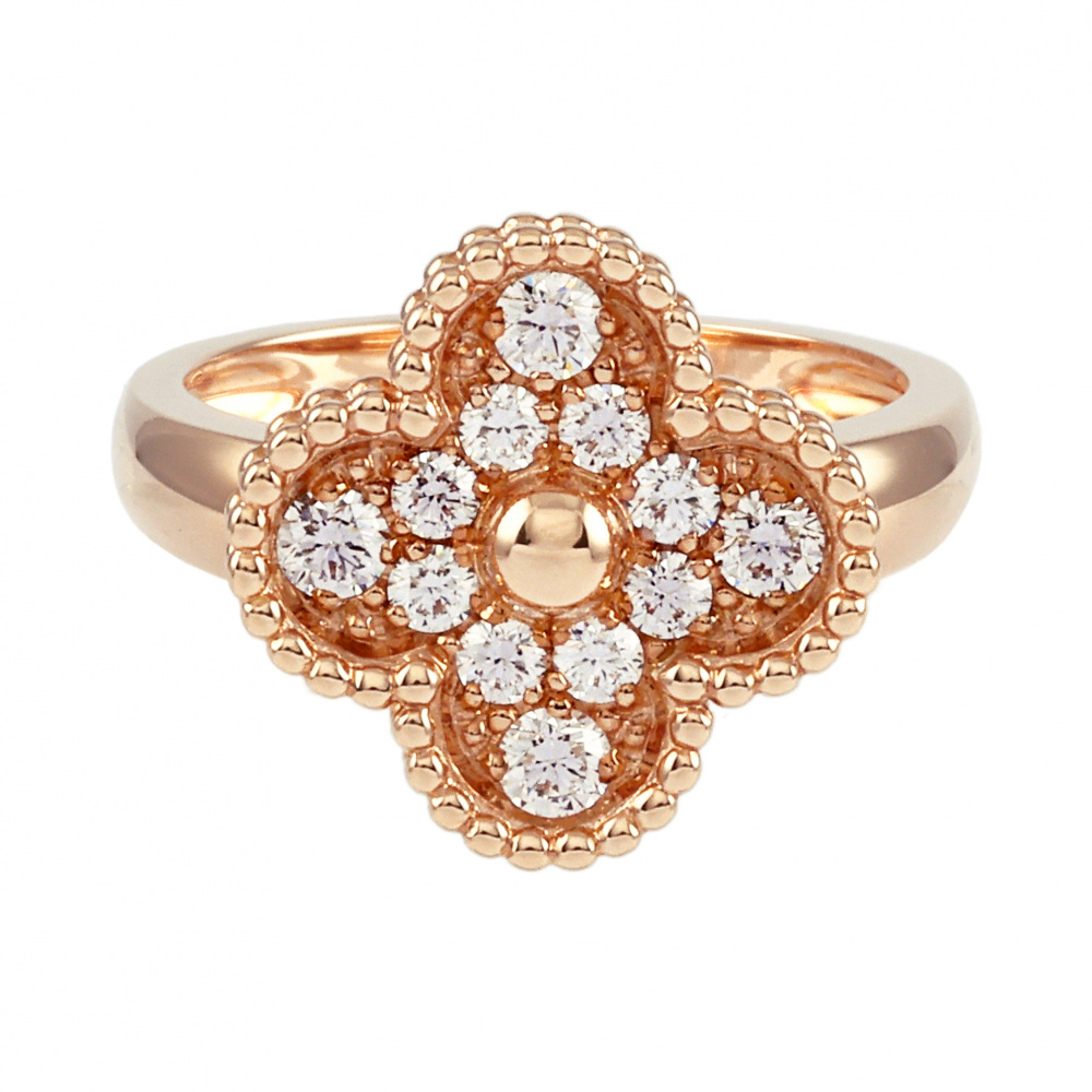 Van Cleef & Arpels Vintage Alhambra Ring 18K Rose Gold Diamond VCARP2R400
