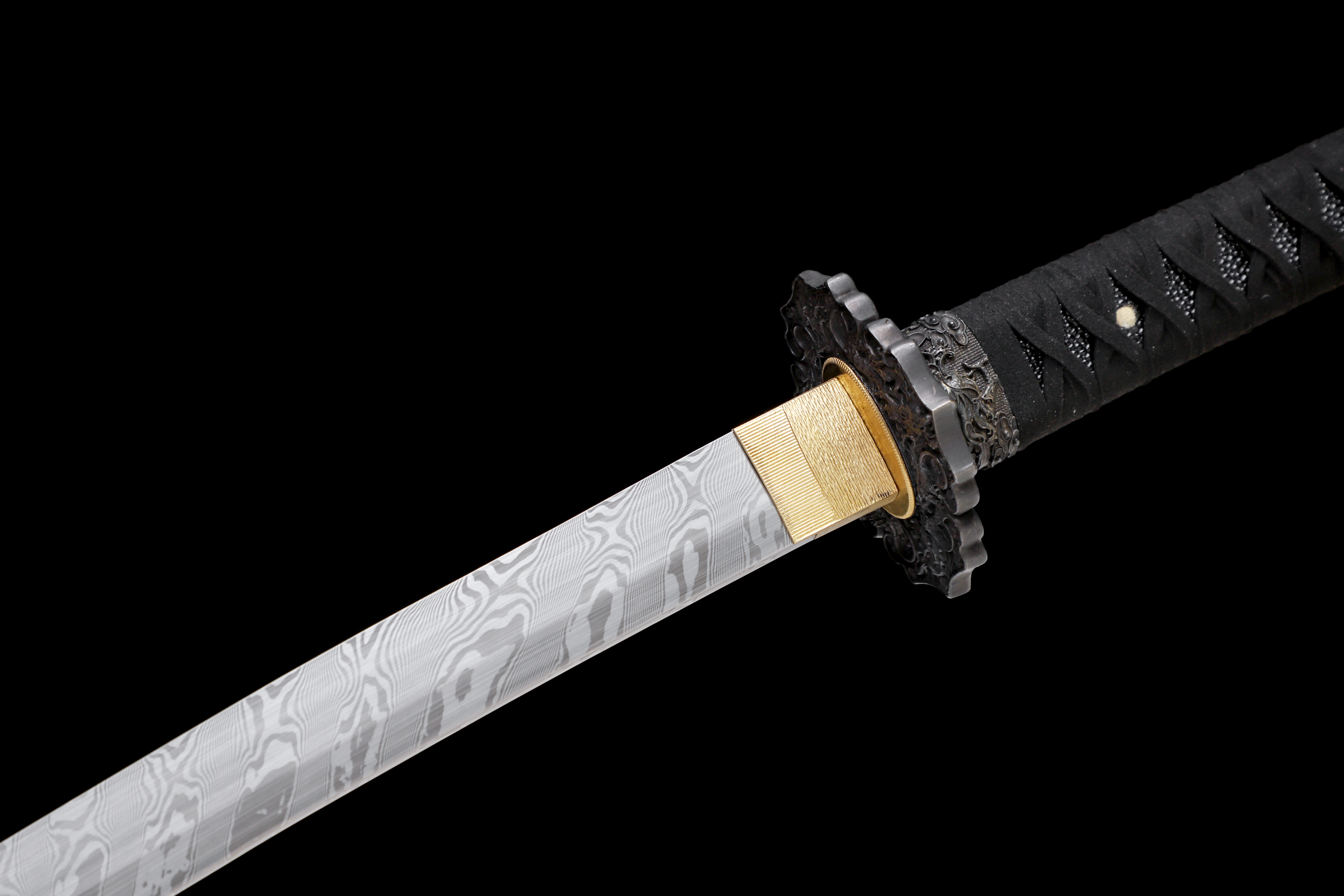 Handmade Katana Damascus Twisted Steel Silver Dragon Kozuka Kogai