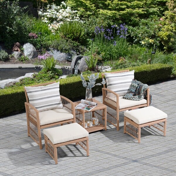 Outdoor 5Piece Rattan Conversation Set with Cushion