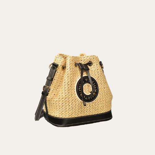 Louis Vuitton Noé Purse Raffia Woven Mini Bucket Bag Black 7.5 Inches