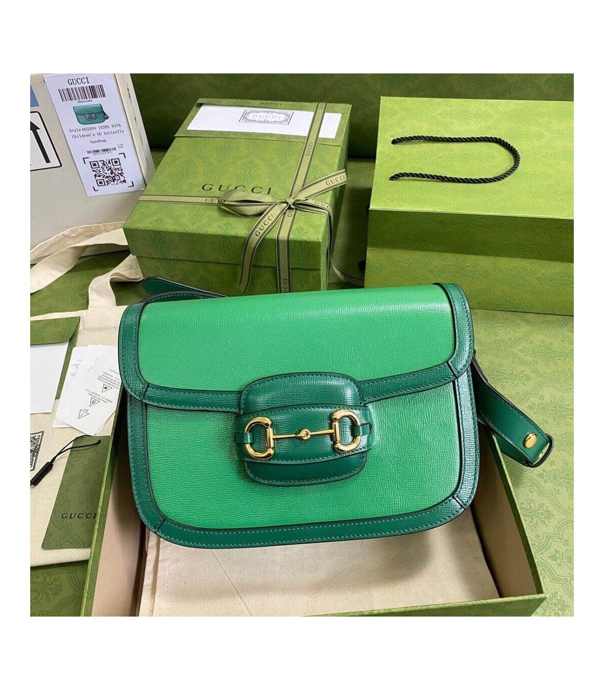 Gucci Horsebit 1955 Small Shoulder Bag Green Leather