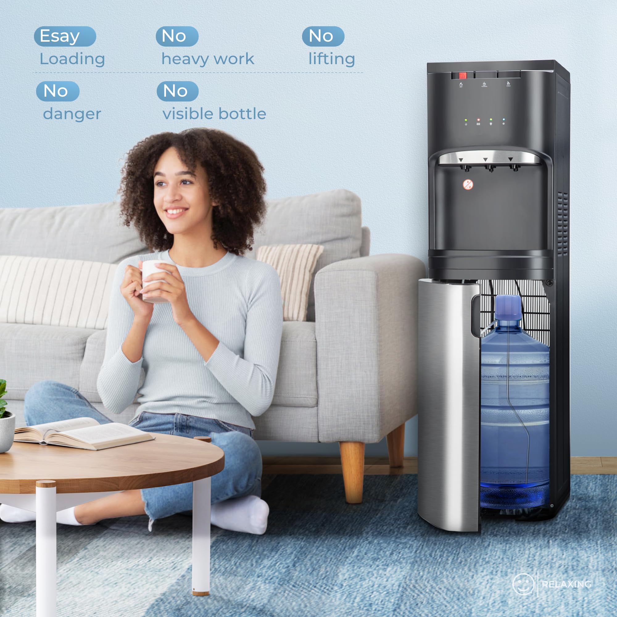Self Cleaning Bottom Loading Water Cooler Dispenser, with UV Lights Stainless Steel