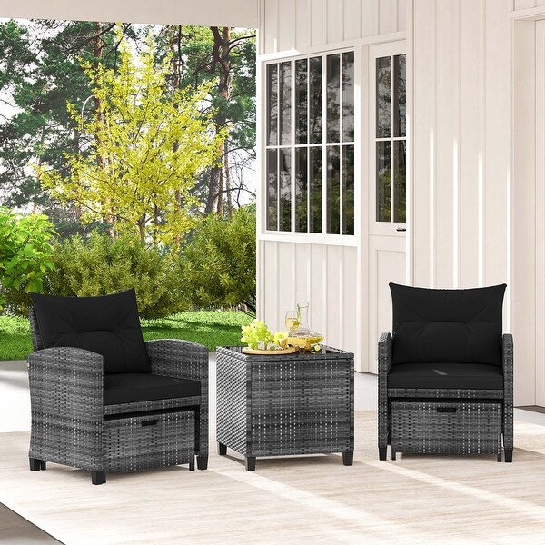 Costway 5 Piece Patio Rattan Furniture with 2 Ottomans and Tempered