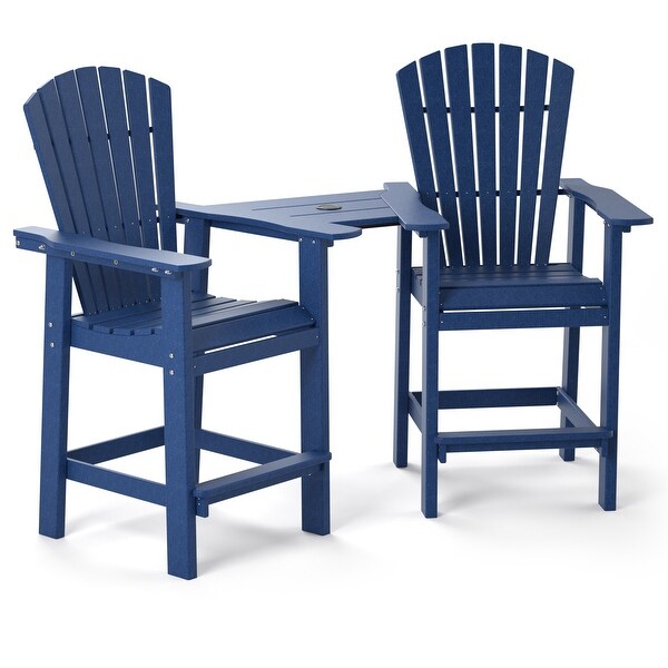 Beach Balcony Chair Barstool with Removable Table,WoodLike HDPE Backyard Garden Dining Chairs,Adirondack Arm Chairs Set of 2,