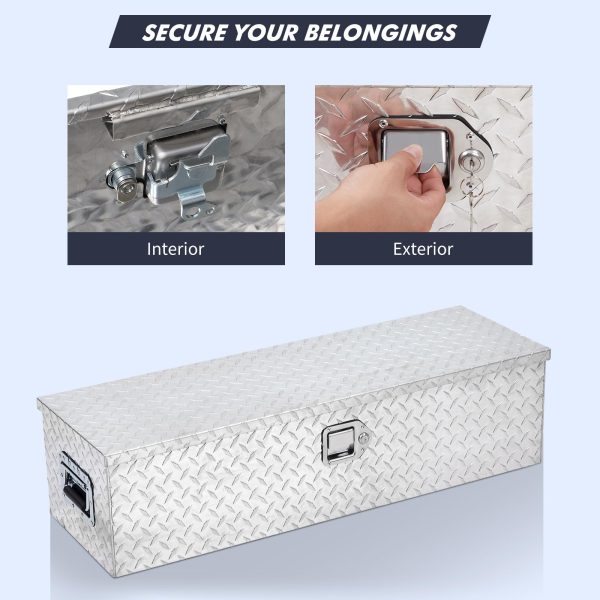 2026 48 Inch Diamond Plate Truck Bed Tool Box with Shelf Silver