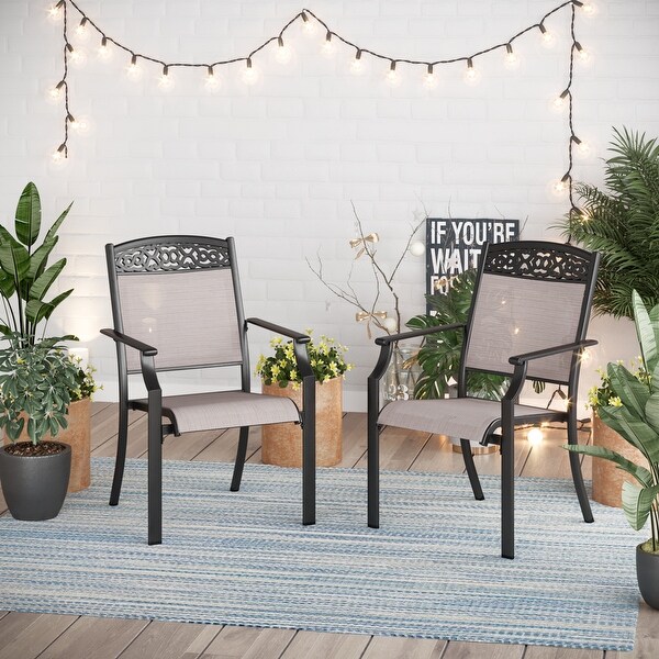 5Piece Patio Dining Sets,4 Swivel chair with Alu Frame and Breathable Textilene Sling Fabric and 1 Round Metal Table