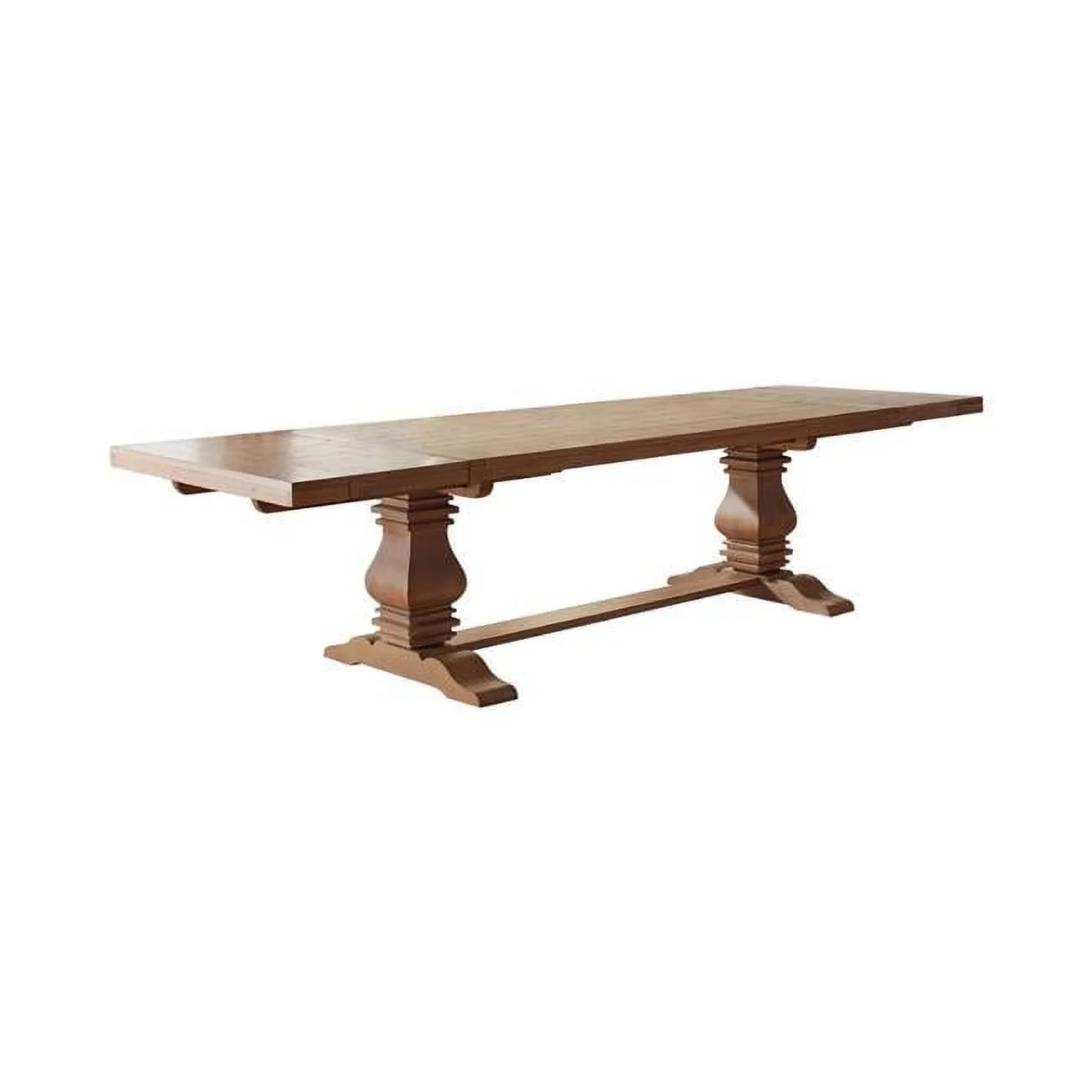 Benjara BM302407 94-126 in. Som Wood 2 Draw Leaf Extension & Pedestal Dining Table, Brown