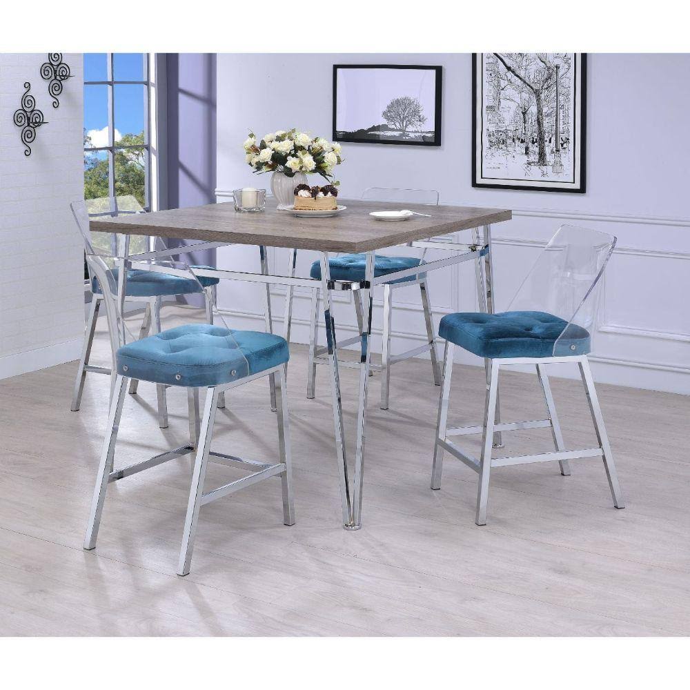 Acme Nadie II Counter Height Table, Light Oak u0026 Chrome