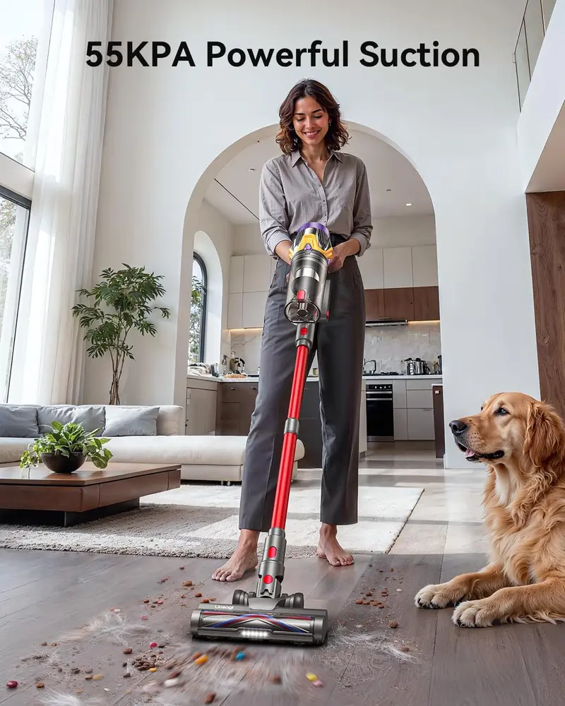 Upgraded Hurricane-Mode Cordless Vacuum – 55KPa Suction, 70-Min Runtime, Touchscreen & 1.8L Dust Cup for Whole-Home Cleaning