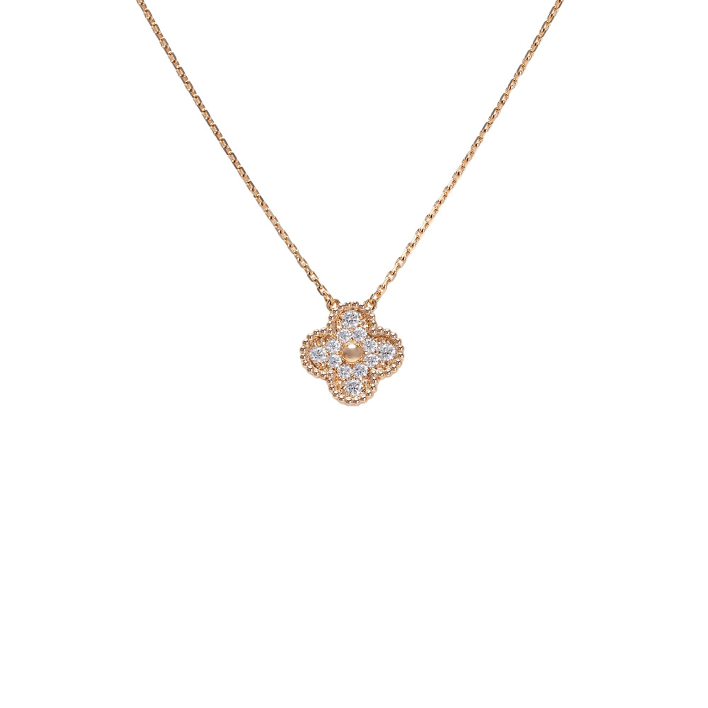 Van Cleef & Arpels Vintage Alhambra Necklace 18K Rose Gold Diamond VCARP2R300