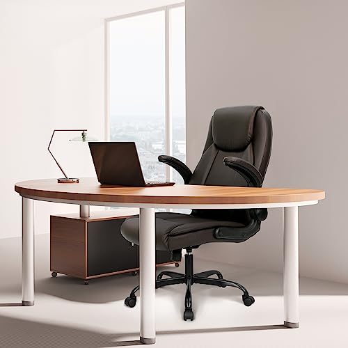 NEO CHAIR Ergonomic Office Desk Gaming Computer Chair Executive High Back Support Flip-up Arms Adjustable Height Swivel Rolling Wheels Comfy PU Leather for Home (White)
