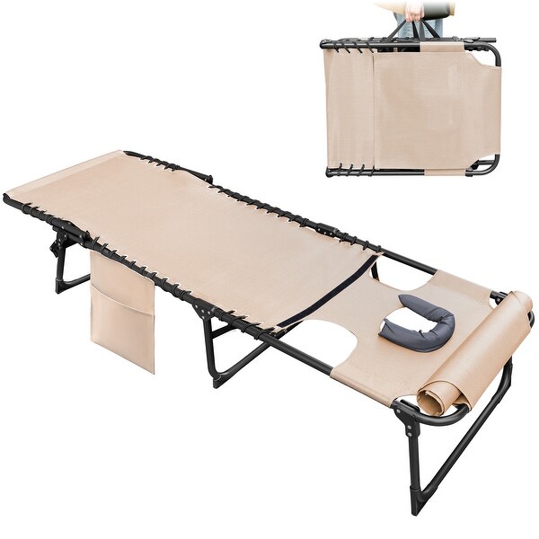 Homall Foldable with Facehole,Lounge Coffee Chair 12 Inch High 5Position Adjustable Patio Lounge Chair Beach Pool Coffee Chair
