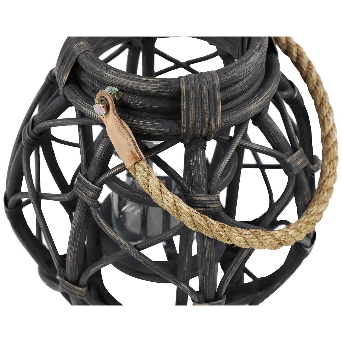 Black Woven Rattan Candle Lantern