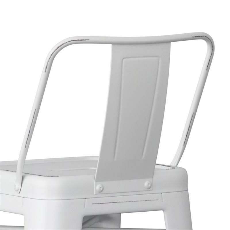 Atlin Designs 30x22 Metal Curved Back Bar Stool in Distressed White (Set of 2)
