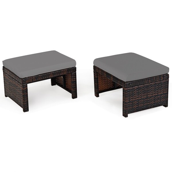 Costway 2PCS Patio Rattan Ottoman Cushioned Seat Foot Rest Furniture