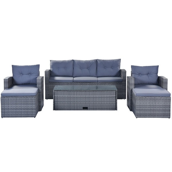 AllWeather Wicker PE Rattan Patio Furniture Set,6Piece Conversation Sectional in Grey