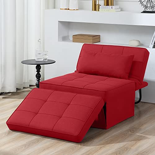 Sofa Bed, 4 in 1 Multi-Function Folding Ottoman Breathable Linen Couch Bed with Adjustable Backrest Modern Convertible Chair for Living Room Apartment Office, Dark Grey
