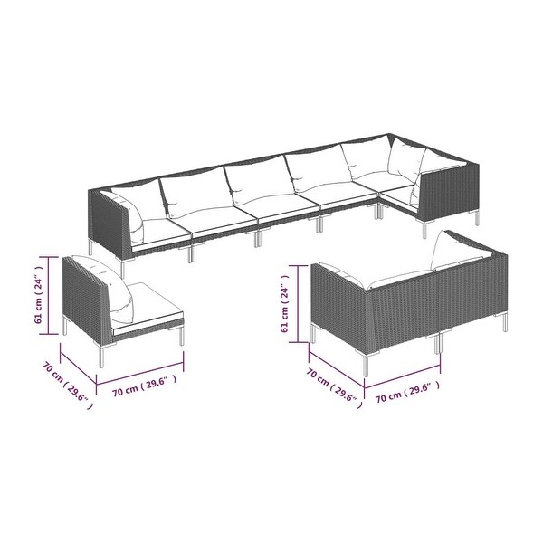 vidaXL 9 Piece Patio Lounge Set with Cushions Round Rattan Dark Gray