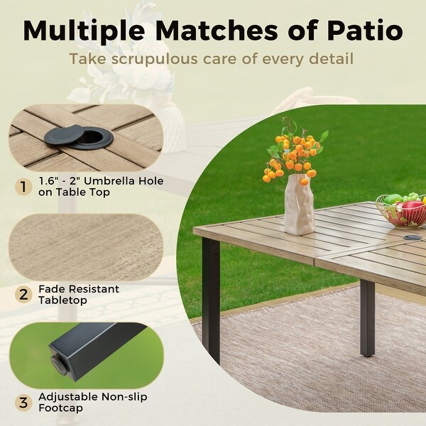 7Piece Patio Ecoating Dining Set of 6 Stackable Chairs and 1 Metal Dining Table