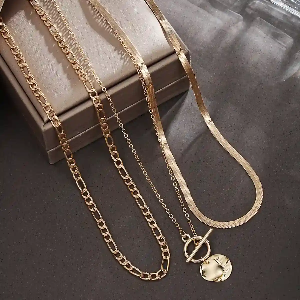 Vintage Multi-Layer Snake Chain Coin Pendant Necklace – Gold