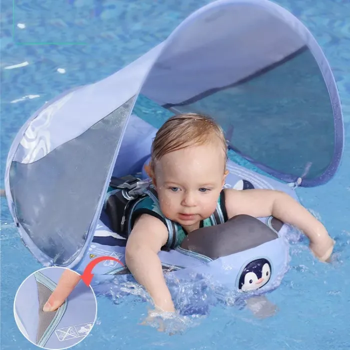 Baby Airless Float Ring With UPF50+ Canopy (2024 Deluxe Edition Swim-Trainer)
