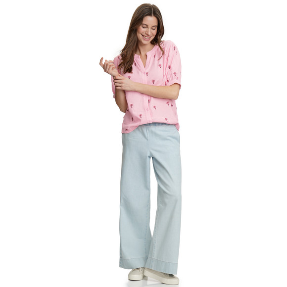 Gina Damen Musselin-Bluse mit Palmen-Stickerei