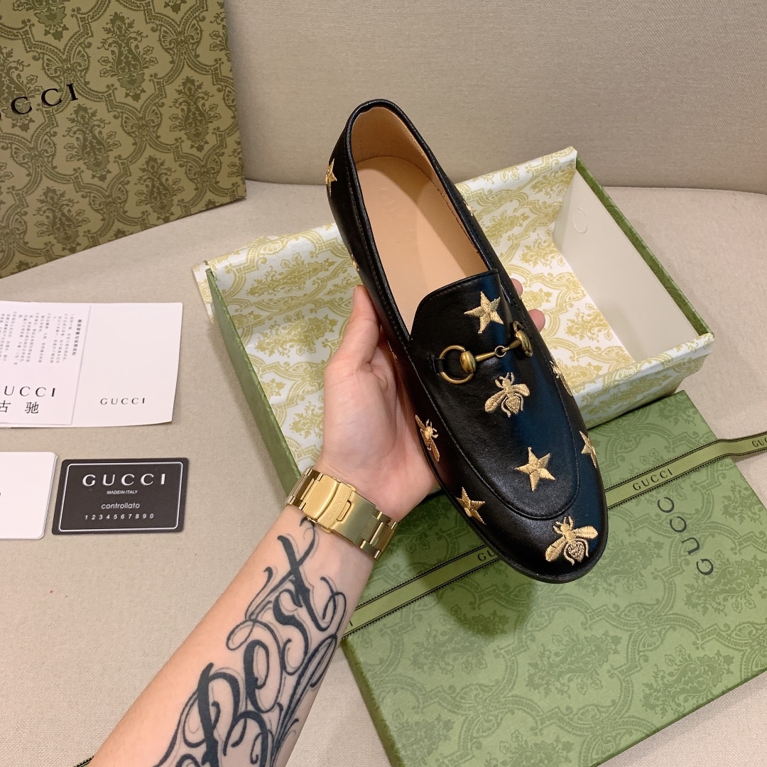 Gucci Jordaan Embroidered Leather Loafer Black 505281 D3V00 1000