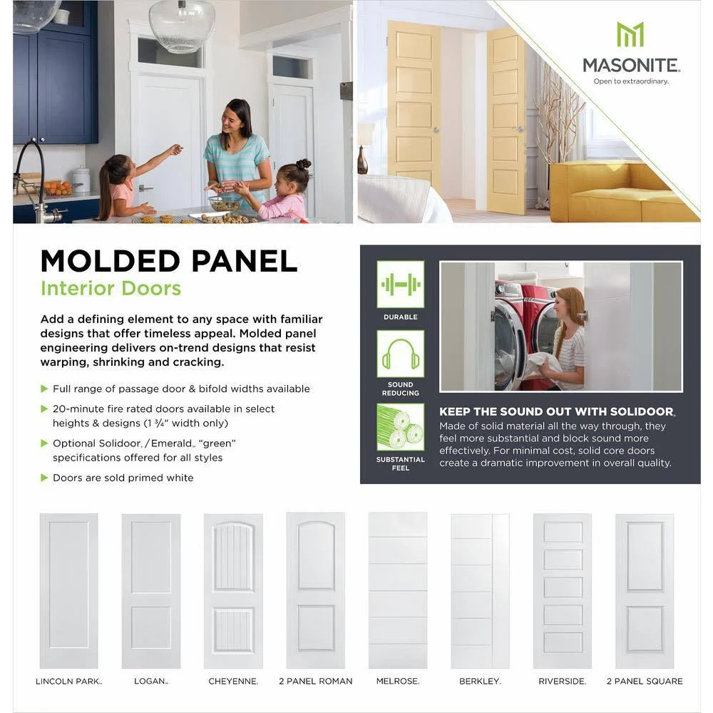 Masonite 36 in. x 80 in. Riverside 5-Panel Left-Handed Hollow-Core Smooth Primed Composite Single Prehung Interior Door