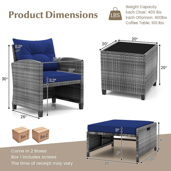 Costway 5 Piece Patio Rattan Furniture with 2 Ottomans and Tempered