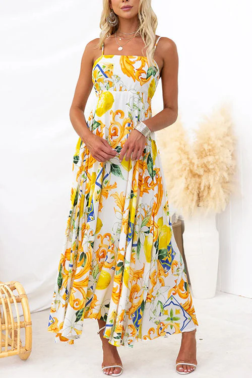 Tie-Back Maxi Dress | Printed A-Line DressClistos