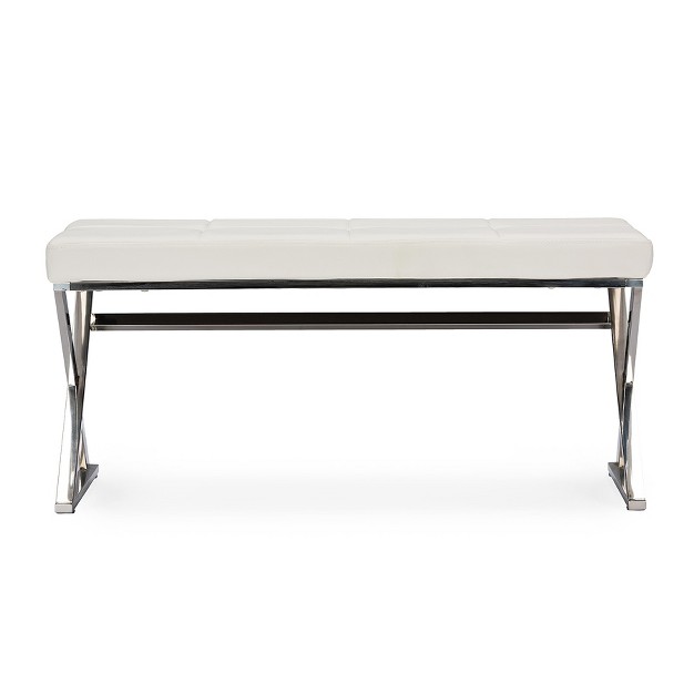 Herald Modern And Contemporary Stainless Steel And Faux Leather Upholstered Rectangle Bench White Baxton Studio