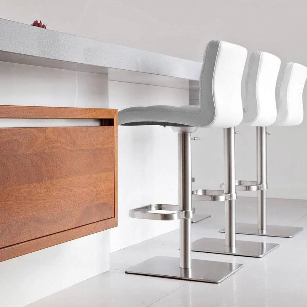 Zuri White Lush Square Base Adjustable Height Swivel Armless Bar Stool