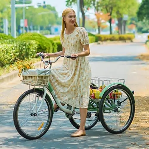 Viribus 7-Speed Adult Tricycle – 24″ Wheels, Dual Baskets, Adjustable Seat, High-Carbon Steel Frame