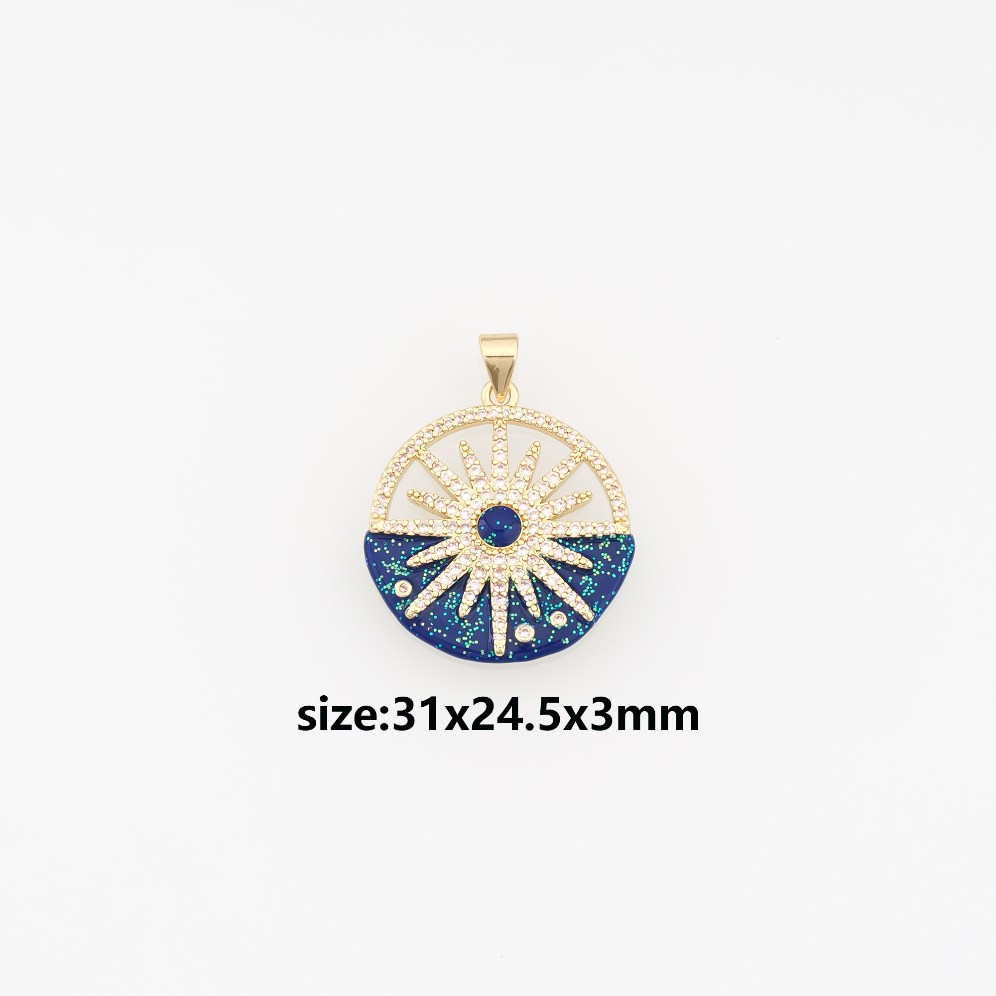 18K Gold Filled Sun Pendant,CZ Micro Pave Celestial Charm Earrings Necklace for DIY Jewelry Making Supply