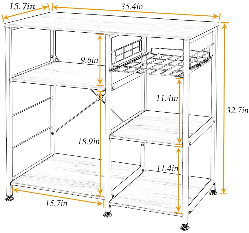 SOGES Kitchen Cart 3-Tier Kitchen Baker’s Rack Utility Microwave Oven Stand Black