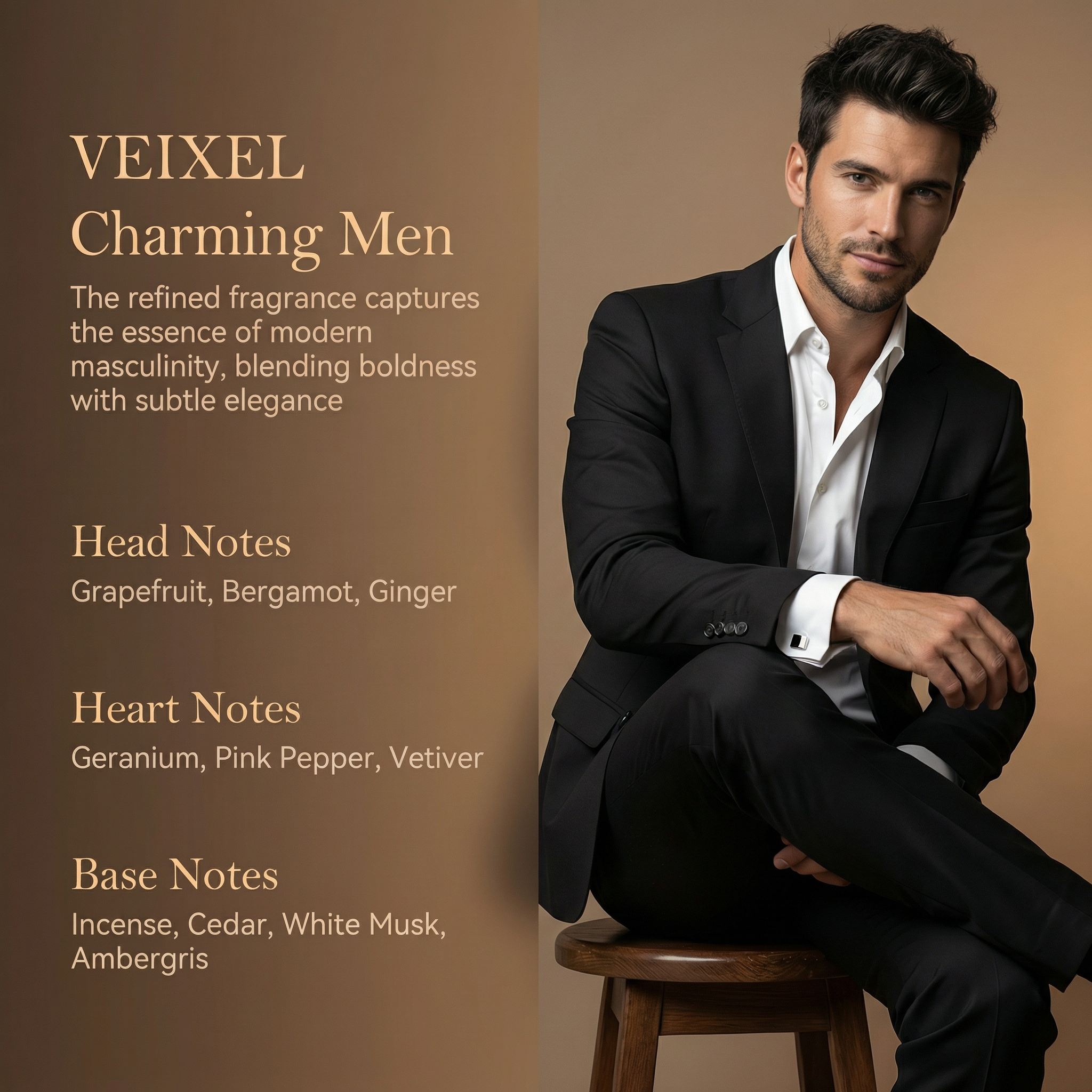 VEIXEL Charming Men’s Cologne – Fresh Clean Masculine Fragrance | Long Lasting Woody Scent | 100ml